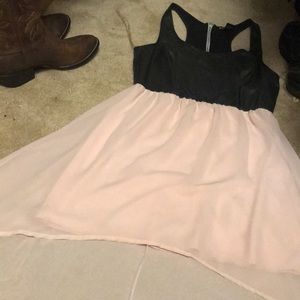 Faux leather high-low dress
